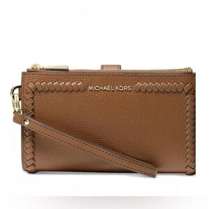 MICHAEL MICHAEL KORS Jet Set Double-Zip Pebble Leather SmartPhone Wristlet